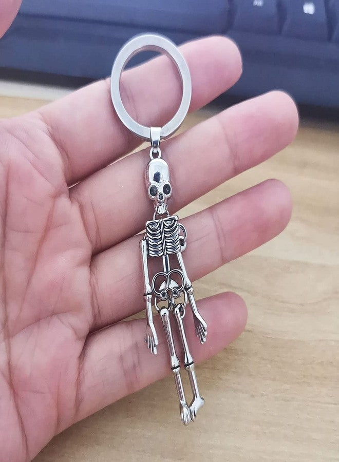 Meimimix Gothic Skull Skeleton Charm Keychain for Men and Women Halloween Gifts (Silver) - Image 5